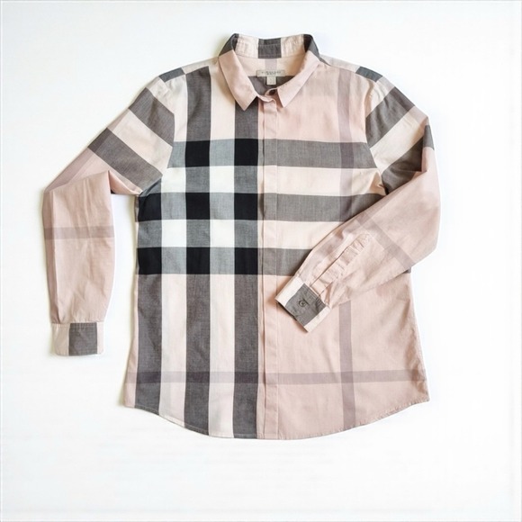 Burberry Womens Pink Nova Check Print Cotton Shirt Button Up Top Sz Small Preppy - Picture 1 of 7